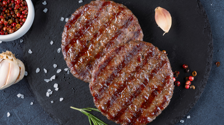 Hamburger patties with garlic and seasonings, and no bun