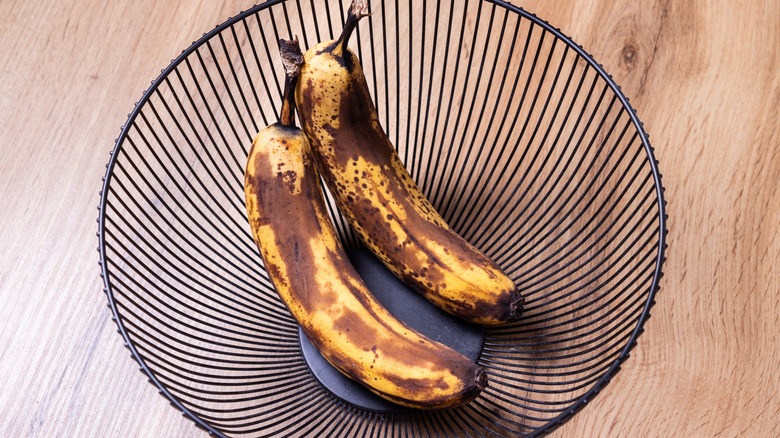 Overripe bananas in a basket