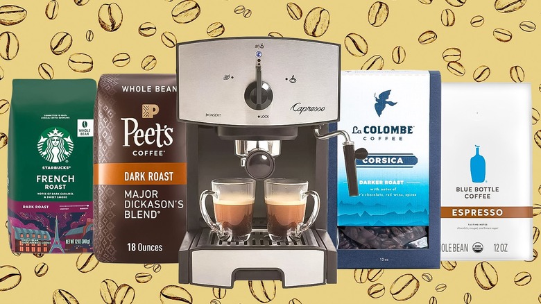 Espresso machine with bags of coffee