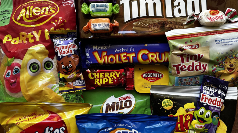 An assortment of Australian candy and snacks