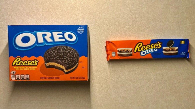 Oreo Reese's Cookie and Reese's Oreo Cup on counter