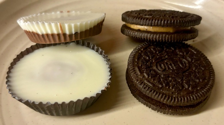Oreo Reese's Cookie and Reese's Oreo Cup on plate