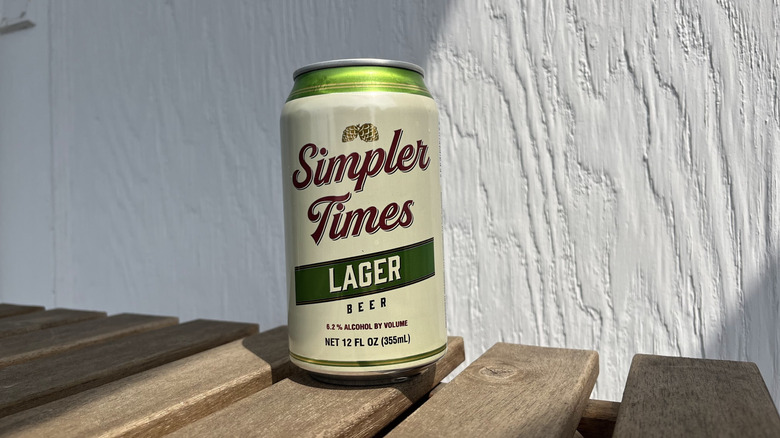 Close up of a can of Simpler Times Lager