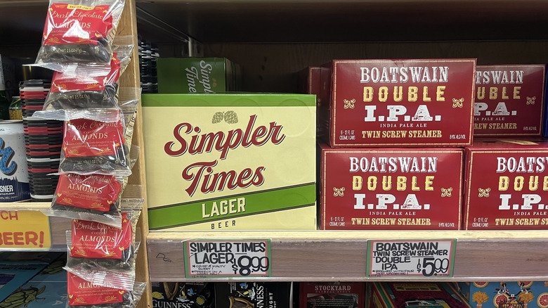Photo of a box of Simpler Times Lager on a shelf