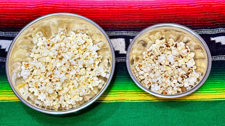 Stovetop popcorn made using two different methods