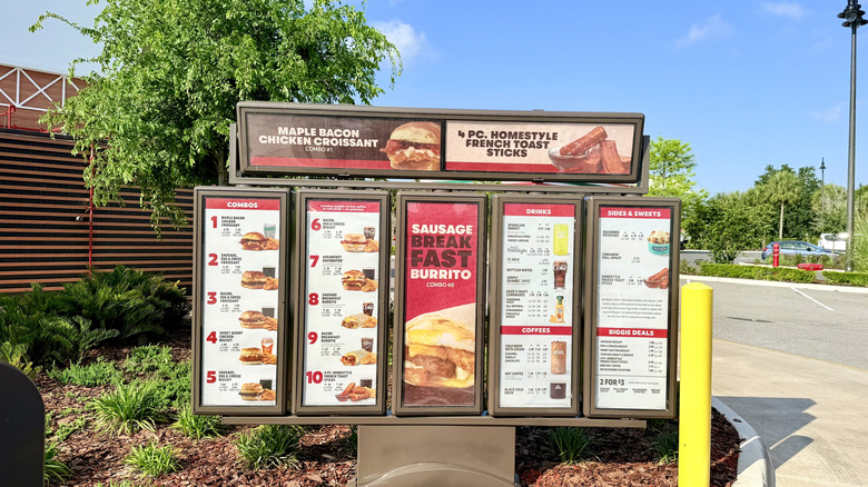 Breakfast menu board in Wendy's drive-thru
