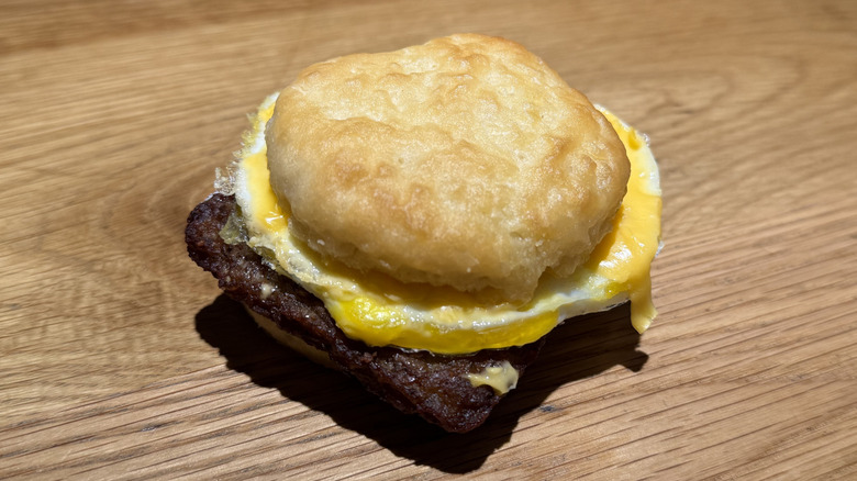 Sausage, Egg & Cheese Biscuit on a table