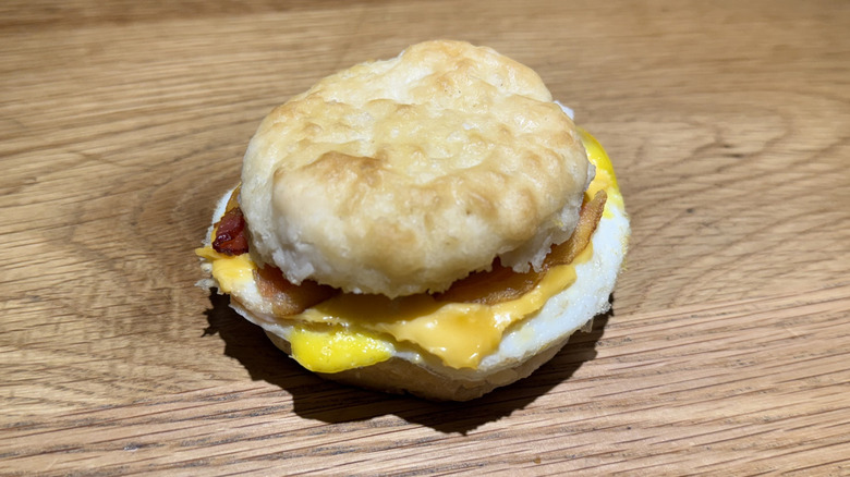 Bacon, Egg & Cheese Biscuit on a table