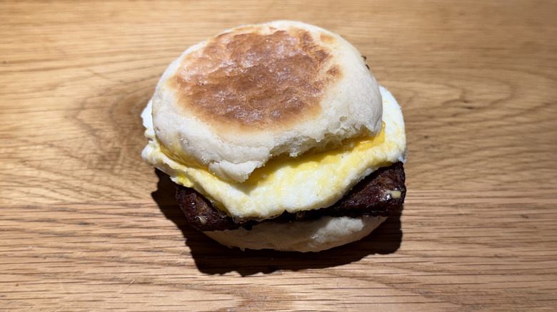 Sausage, Egg & Cheese English Muffin on a table