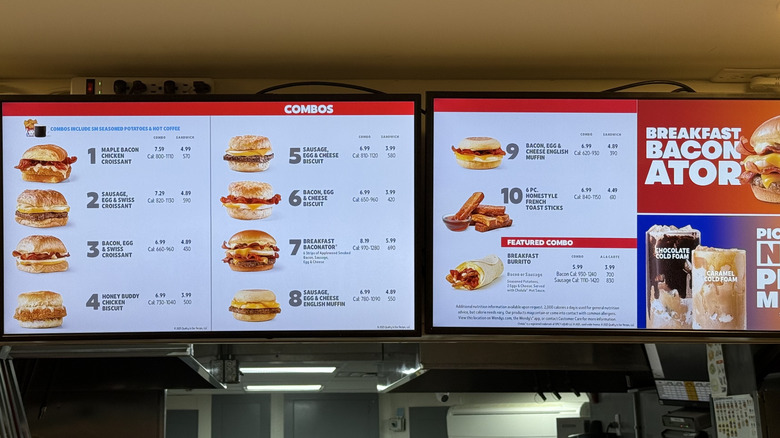 A Wendy's breakfast menu display