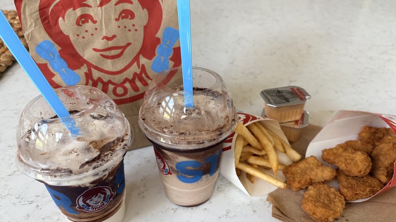 Wendy's Cookie Dough Frosty Fusions with chicken nuggets and fries