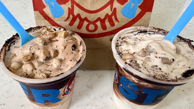 Close-up of Wendy's Cookie Dough Frosty Fusion in chocolate and vanilla