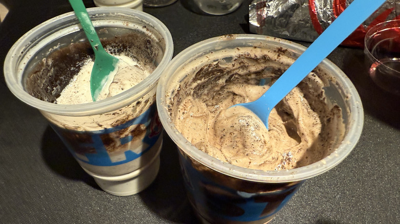 Wendy's Thin Mints Frosty Fusions with spoons in them