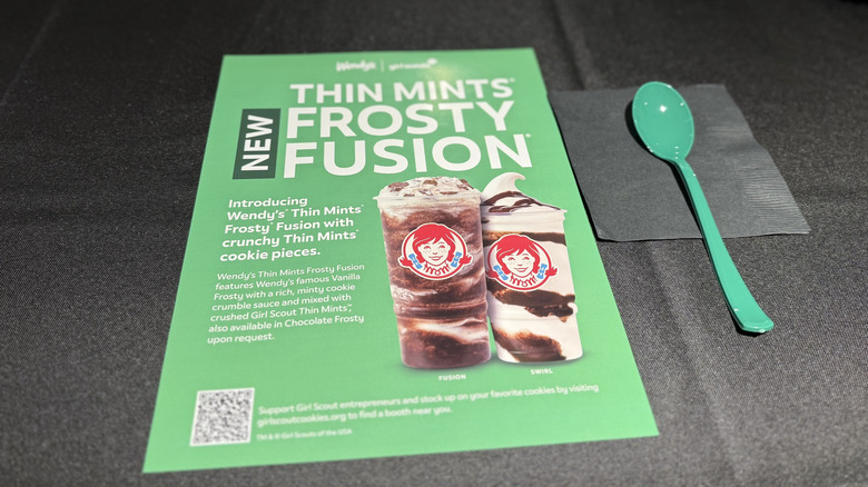 Thin Mints Frosty Fusion info paper, and green spoon