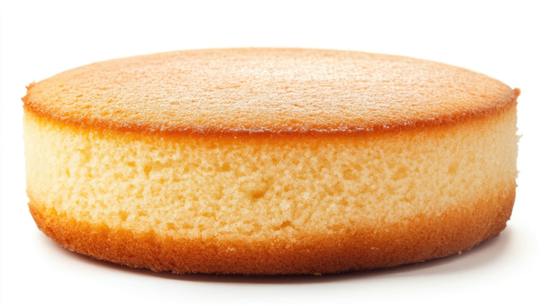 A plain, undecorated white sponge cake