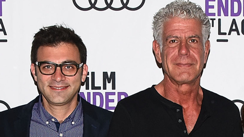 Tom Vitale and Anthony Bourdain staring at camera