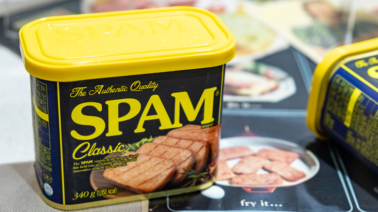 Can of spam with plastic yellow lid