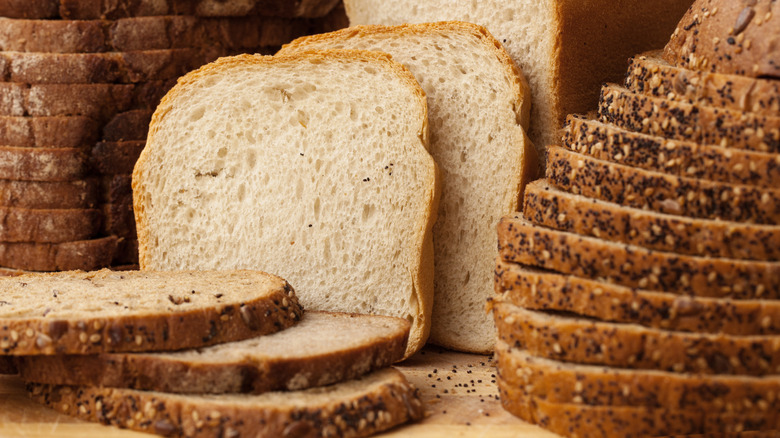 Loaves of sliced bread, stacked