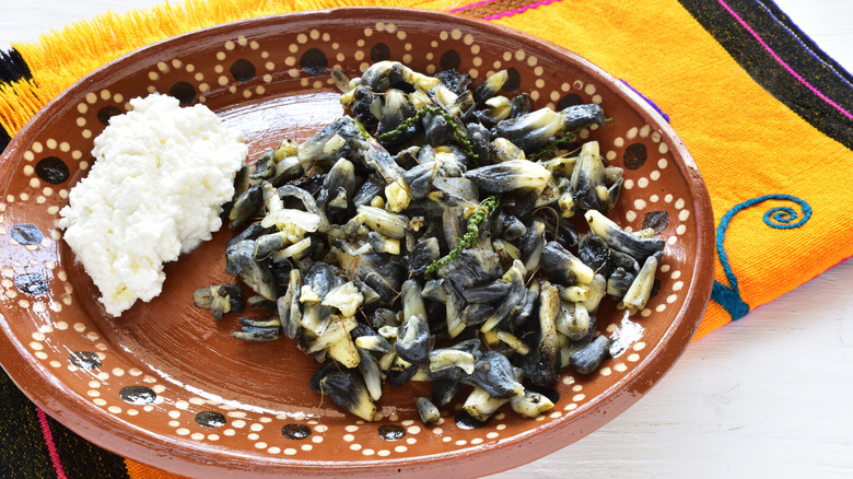 Huitlacoche on clay plate
