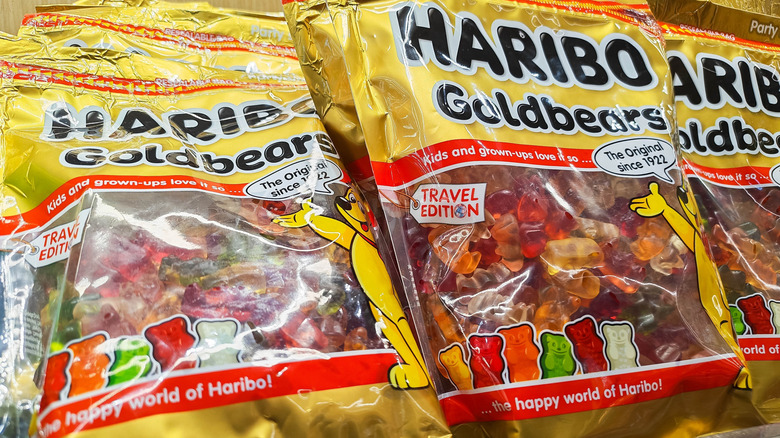 Stacked packages of Haribo Goldbears candy