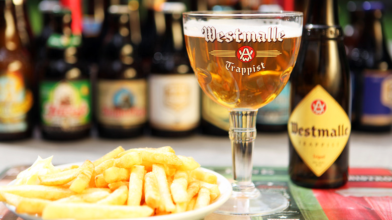 Westmalle Trappist beer with fries