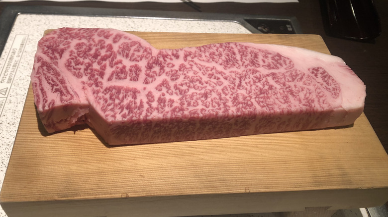 A5-grade Kobe beef steak on wood