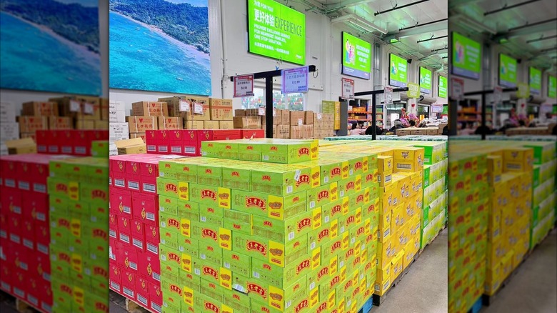 display of colorful boxes in warehouse store