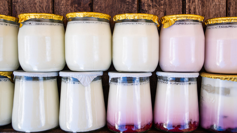 yogurt on wooden backdrop