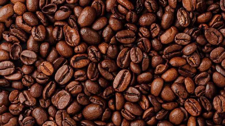 A close-up on Italian roast coffee beans
