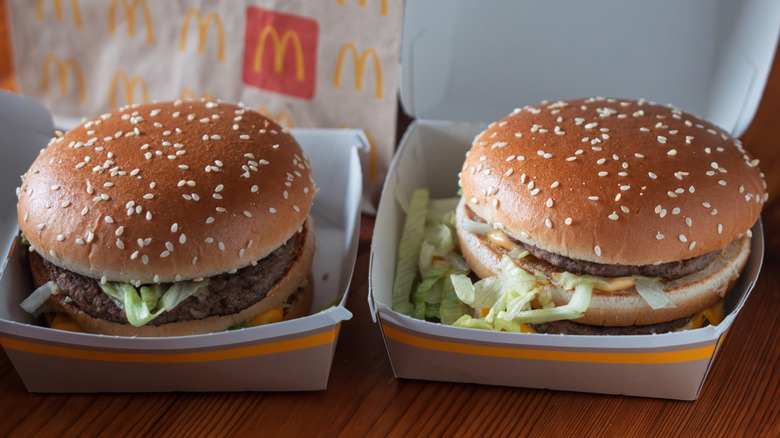 McDonald's burgers in cardboard clam shells
