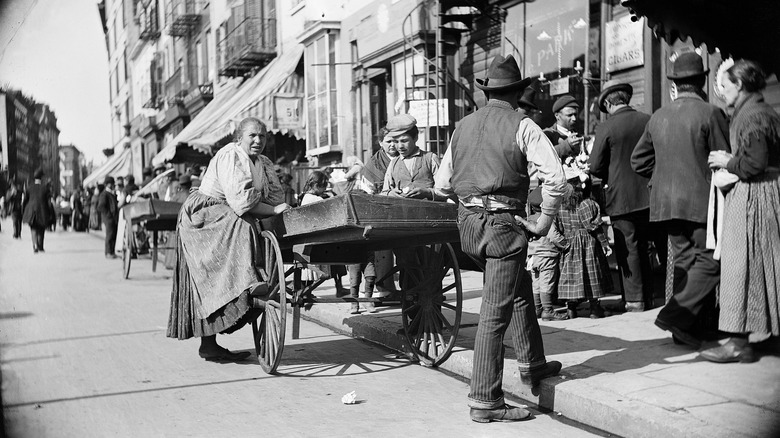 19th century Italian-American street vendors and pedestrians