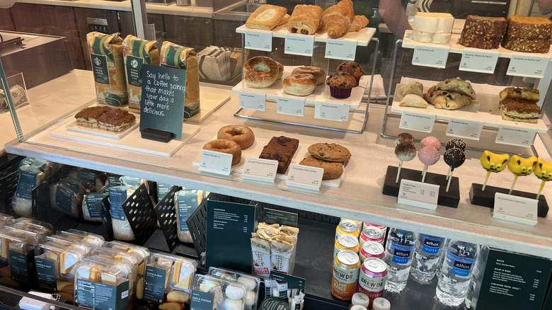 Starbucks food case display in store.