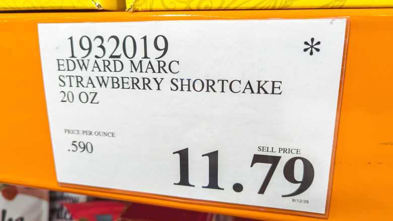 A Costco price tag for Edward Marc Strawberry Shortcake
