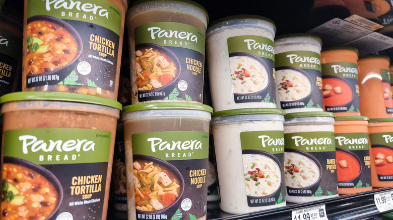 Panera soup on a grocery store shelf