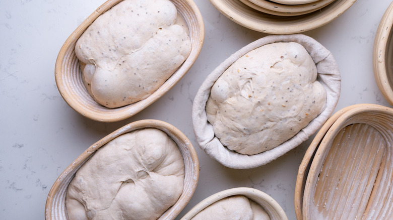 sourdough loaves in proofing baskets