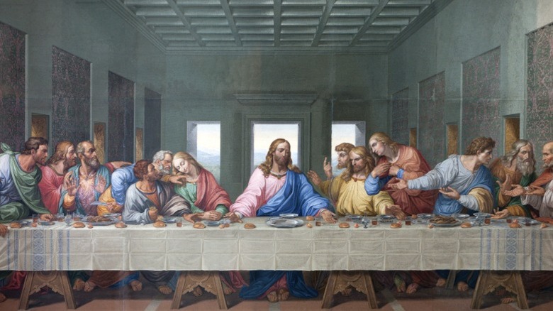 A mosaic of The Last Supper, based on Leonardo da Vinci's version.