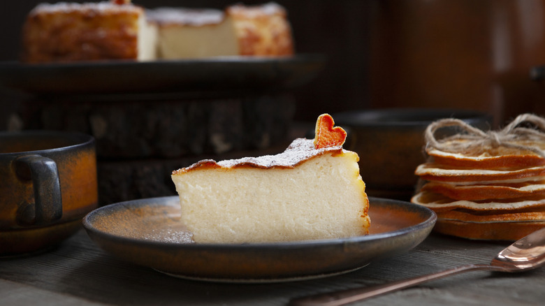 Slice of homemade Italian cheesecake on a plate