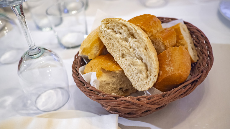 Basket of bread on a restaurant table