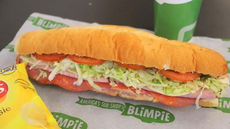 Blimpie sandwich, chips and soda