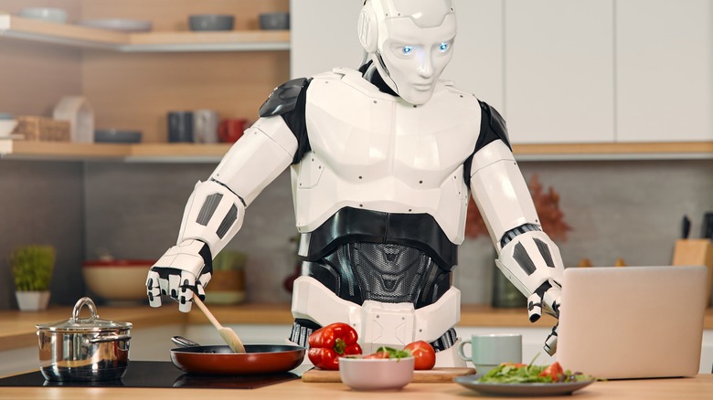 A robot cooking in the kitchen