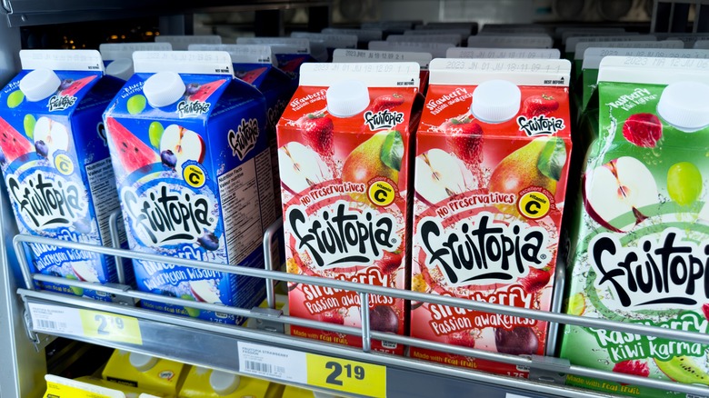 Cartons of Fruitopia inside a store refrigerator