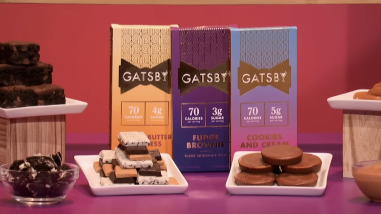 Gatsby chocolate bars and plated samples snapped on table display of "Shark Tank."