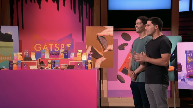 Ryan and Doug Bouton presenting their startup chocolate business in from of the Sharks.