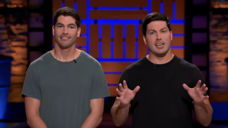 Ryan and Doug Bouton during their pitch in front of the Sharks.