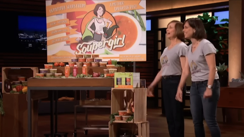 Marilyn and Sara Polon pitching their Soupergirl soup business to the Sharks.