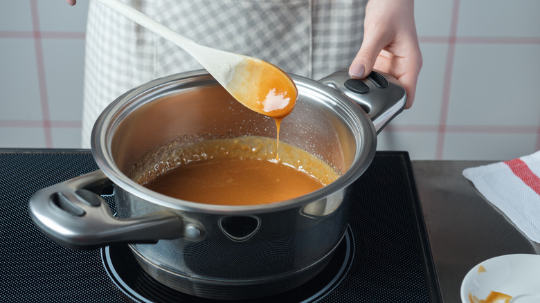 Caramel cooking on stove