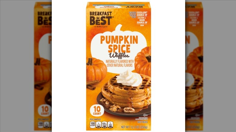 A box of Breakfast Best Pumpkin Spice Waffles on a white background.