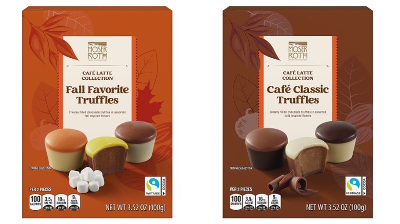 Packages of Café and Fall Favorite Moser Roth Truffles side by side on a white background.