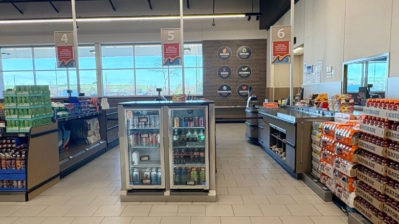 Several unstaffed checkout lanes at Aldi