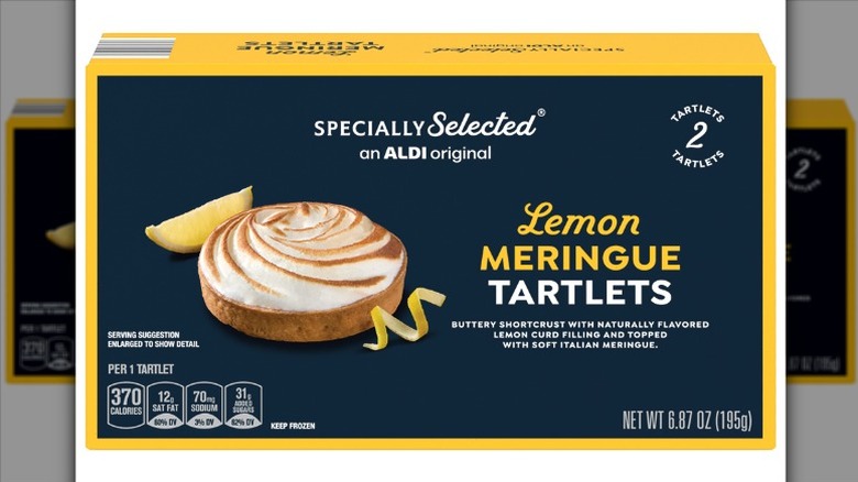 A box of Specially Selected Lemon Meringue Tartlets on a white background.